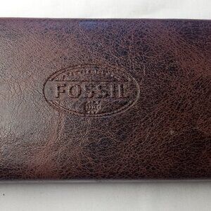 Authentic Fossil Eyeglasses Glasses Clamshell Hard Case Brown 800034, 6"x2.5"x1"
